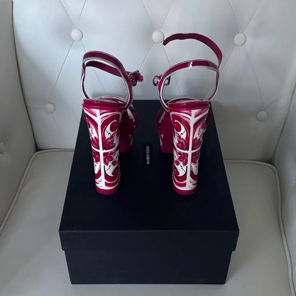 π― Authentic DOLCE &GABBANA Keira Maiolica Leather Fuchsia &White Platform Sandal - Picture 12 of 17